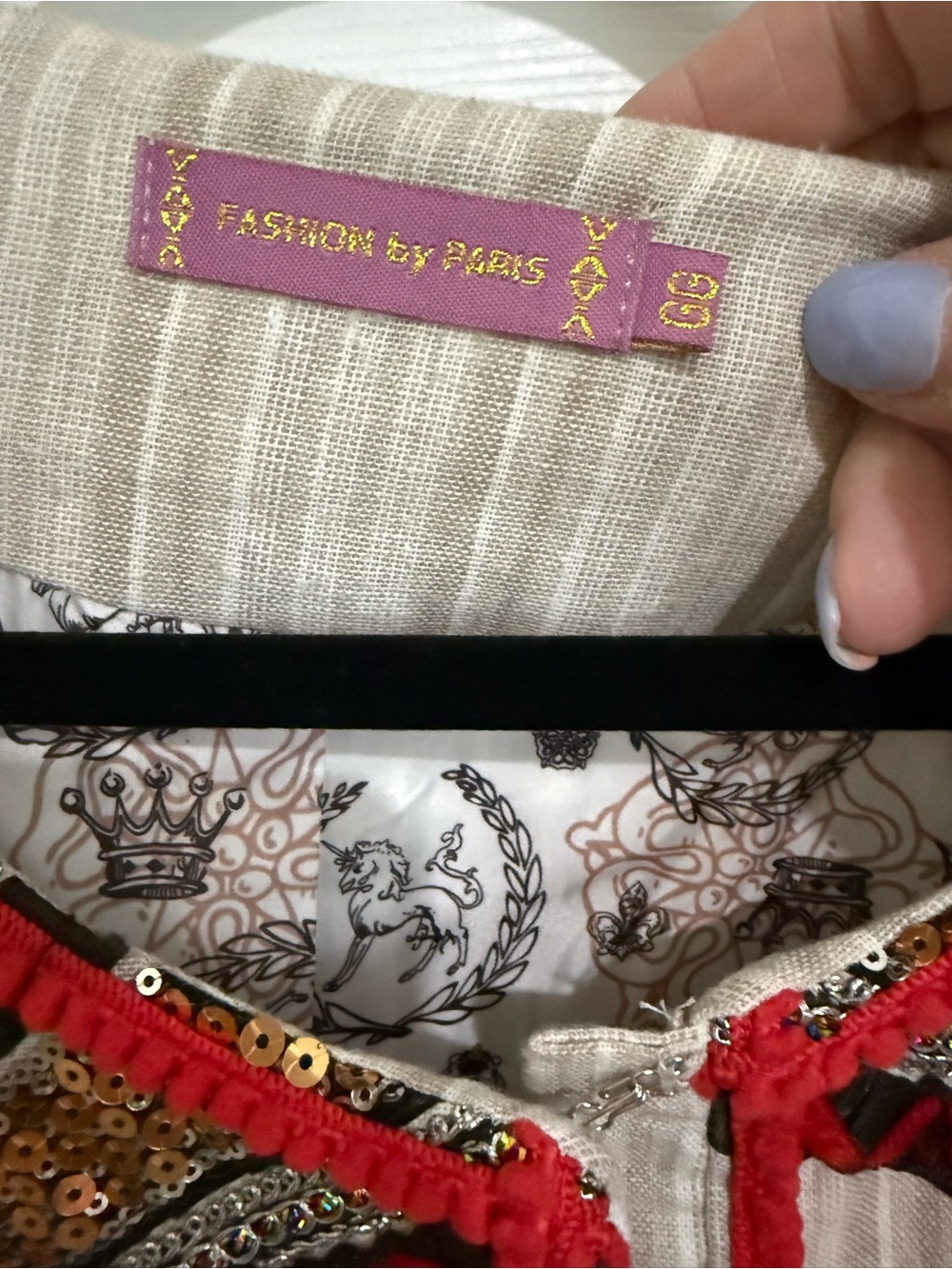 Embellished and Embroidery Beige Stripe Jacket with Red Accent - Picture 4 of 4